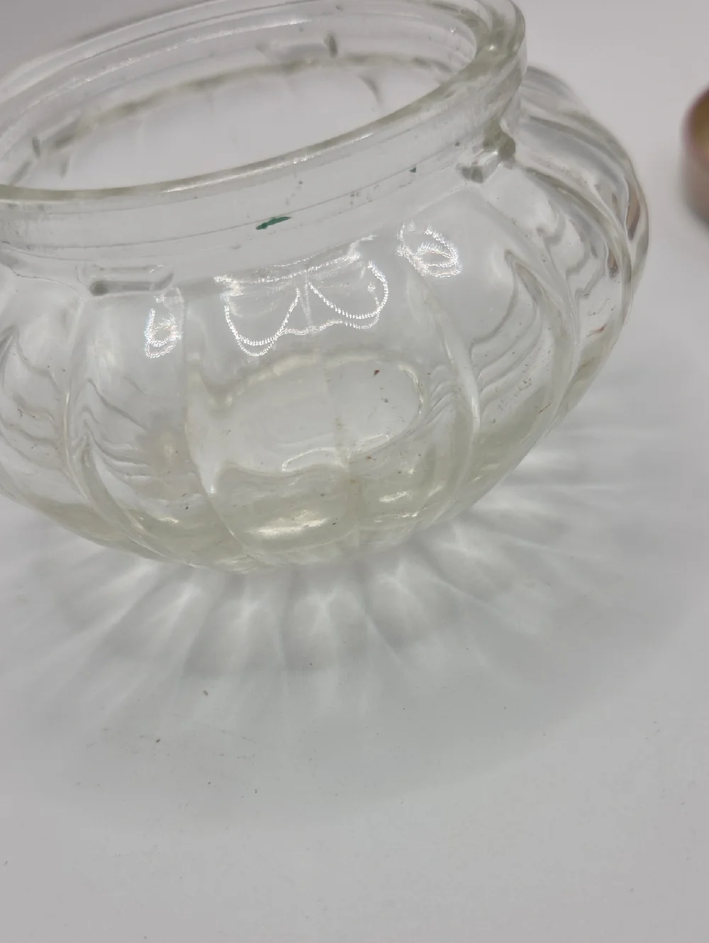 Vintage Glass Powder  Jar with Pink and Cream Decorative Lid